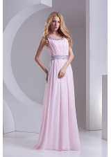 Empire Scoop Chiffon Beading Ruching Baby Pink Prom Dress