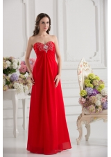 Empire Sweetheart Chiffon Beading Ruching Floor-length Prom Dress in Red