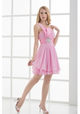 One Shoulder A-line Beading and Ruching Chiffon Prom Dress