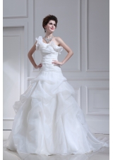 Princess One Shoulder Court Train Wedding Dress with Pick-ups and Ruching