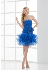 Short Strapless Beading and Ruching Ruffles Organza Prom Dress