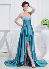 Sweetheart  High-low Beading and Applique Taffeta Teal Prom Dress