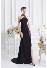 2014 Black Halter Top Empire Prom Dress with Beading