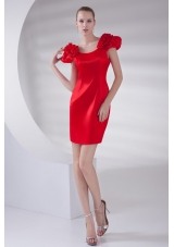 Column Scoop Cap Sleeves Wine Red Short Prom Dress