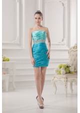 Column Strapless Beading and Ruching Taffeta Prom Dress