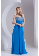 Empire Sweetheart Chiffon Beading Deep Sky Blue Prom Dress