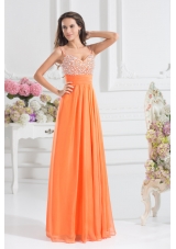 Empire Sweetheart Floor-length Beading Orange Prom Dress