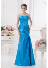 One Shoulder Column Ruching and Appliques Teal Prom Dress