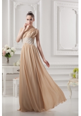 One Shoulder Ruching and Appliques Chiffon Prom Dress