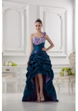 One Shoulder Sweetheart Pick-ups Beading Navy Blue Prom Dress