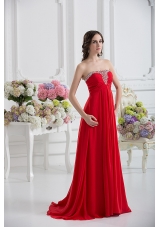 Strapless Empire Beading Ruching Prom Dress with  Red