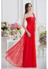 Sweetheart One Shoulder Empire Beading Red Prom Dress