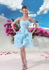 Cool Light Blue Sweetheart Beading and Ruffles Prom Dress for 2015