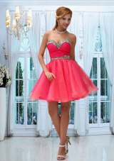 Cute Coral Red Sweetheart Ruching Cocktail Dress for 2015