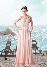 Gorgeous Empire Ruching and Beading Sleeveless Prom Dress in Baby Pink for 2015