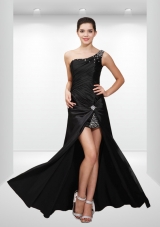 Graceful Beading and Ruching Empire High Low Prom Dress in Black for 2015