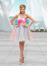 Lovely Ombre Color Organza Sweetheart Prom Dress with Ruching and Hand Made Flower