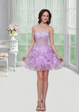 Nifty Organza Embroidery and Ruffles Sweetheart Homecoming Dress in Lavender