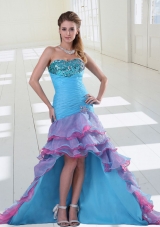 Sweet Multi-color High Low Pageant Dress with Beading and Ruffles