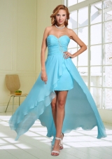 2015 Aque Blue Modest Column Sweetheart Prom Dress with Beading and Ruching