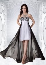 Amazing Sweetheart Black and White Chiffon Empire Prom Dress for 2015