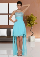 Aqua Blue Chiffon Sweetheart Empire Prom Dress with Beading