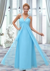 Graceful Aqua Blue V-Neck Empire Sleeveless Prom Dress with Beading