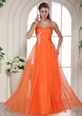 Orange Red Appliques and Ruching Sweetheart Prom Dress With Beading