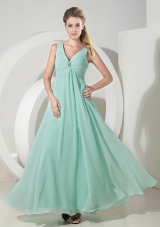 Popular Empire V Neck Chiffon Prom Evening Dress in Apple Green