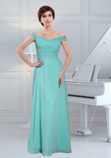 Simple Aque Blue Off The Shoulder Prom Dress With Beading and Ruching