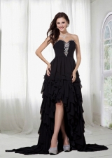 Elegant Chiffon Black Sweetheart High Low Beading Prom Dress