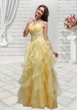 Fashionable Empire Yellow Sweetheart Prom Dress with Ruffles and Appliques