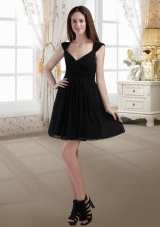 Modest Black Empire Mini Length Chiffon Prom Dress