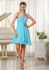 Simple One Shoulder Beaded and Ruching Chiffon Prom Dress