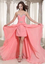 Watermelon Sweetheart High Low Chiffon Wonderful Prom Dress With Beading