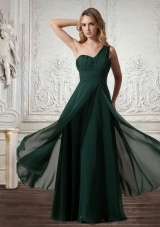 Cheap Chiffon One Shoulder Dark Green Prom Dress with Zipper