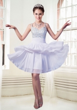 Chiffon Empire Straps Mini Length Beaded Homecoming Dress in Lavender