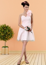 Light Pink One Shoulder Tulle A Line Prom Dress with Zipper