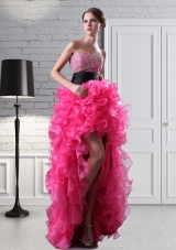 Pretty High Low Sweetheart Beading Organza Prom Dress for 2015
