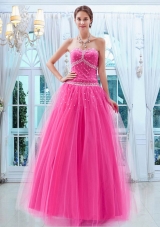 Pretty Tulle Princess Beading Sweetheart Prom Dress in Hot Pink