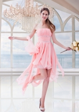 Watermelon Red Empire Chiffon Strapless Asymmetrical Prom Dress