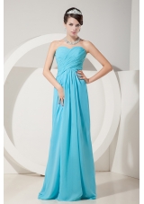 2015 Elegant Baby Blue Empire Sweetheart Ruch Chiffon Prom Dress