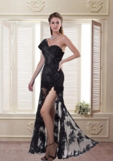 Black Sheath One Shoulder Prom Dress with Beading and High Slit