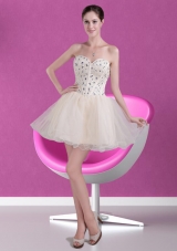 Cute Short Sweetheart Beading Prom Dress in Champagne