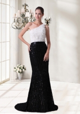 Elegant Column Sash One Shoulder Brush Train Prom Dress
