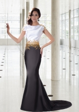 Mermaid Bateau Exclusive Prom Dress with Gold Beading