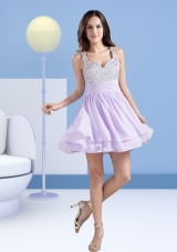 Perfect A Line Straps Short Lavender Prom Dress with Beading