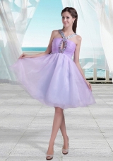 Pretty A Line V Neck Knee Length Beading Prom Dress in Lavender
