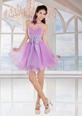 Cute Lilac Princess Sweetheart Beading Prom Dress with Sash