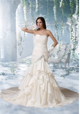 2014 Mermaid Chapel Train Beading Ruffles Wedding Dresses with Sweetheart